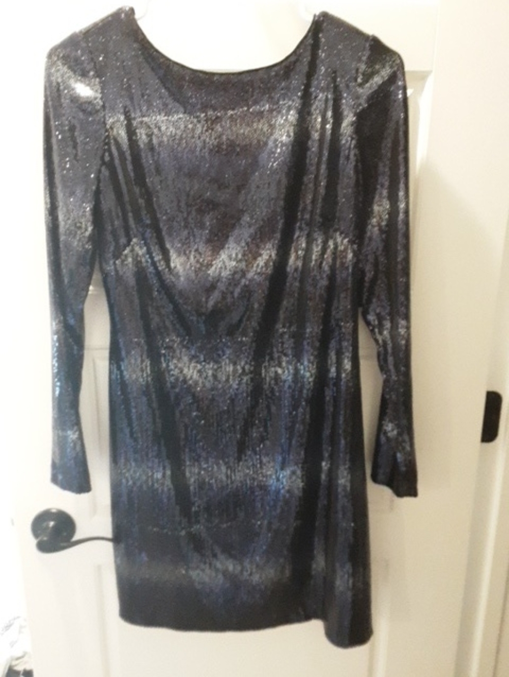Adrianna Papell Black Shimmery Long Sleeve Cocktail Dress